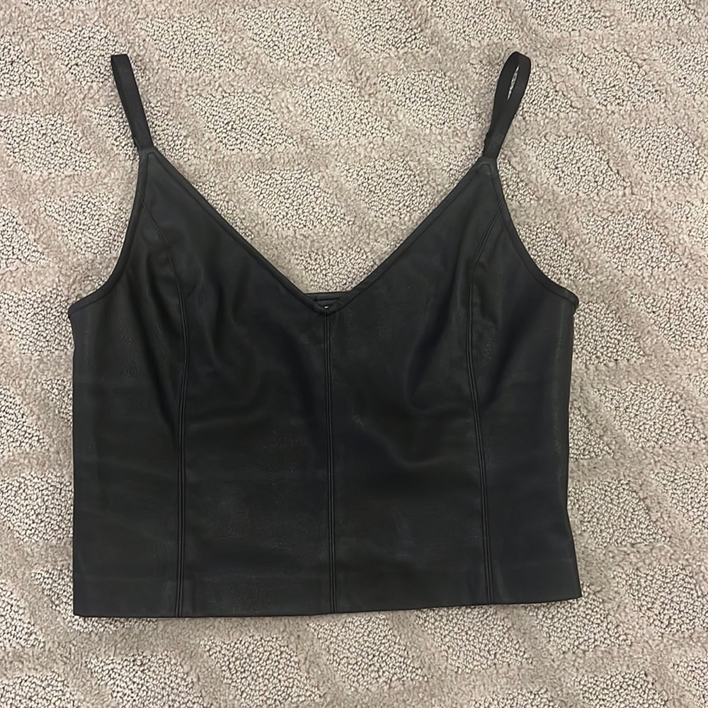 Zara Faux Leather Black V neck Spaghetti Strap